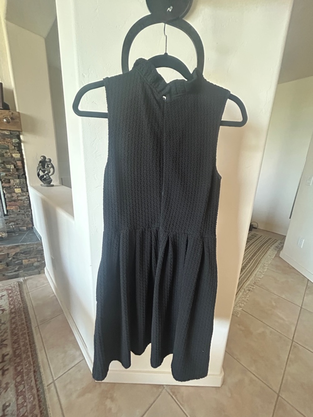 Ganni Black Textured Sleeveless Mini Dress with Subtle Ruffle Collar